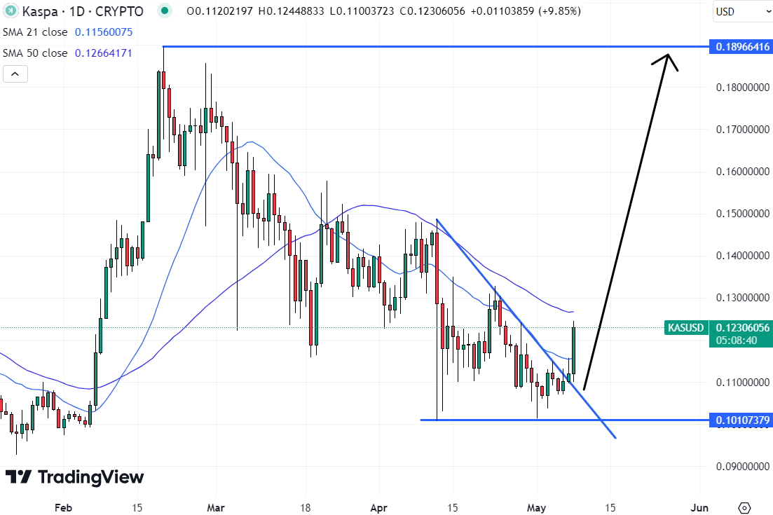 The door may now be open for a quick return to its yearly highs of $0.19, making KAS potentially the best cryptocurrency to buy today. 