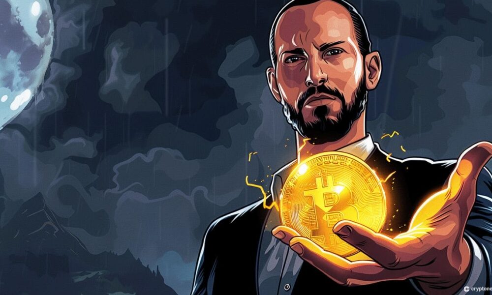 A digital illustration of a man holding a glowing Bitcoin symbol, symbolizing El Salvador Bitcoin.