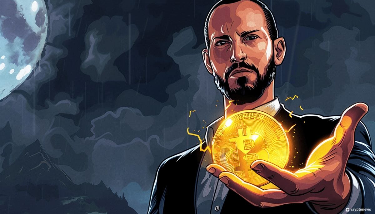 A digital illustration of a man holding a glowing Bitcoin symbol, symbolizing El Salvador Bitcoin.