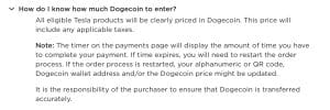 Tesla accepts Dogecoin payments