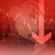 Bear market stock chart on red background (Shutterstock/Oselote)